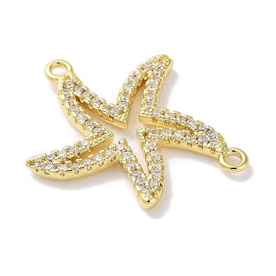 Rack Plating Brass Micro Pave Clear Cubic Zirconia Connector Charms KK-Z039-37G-1