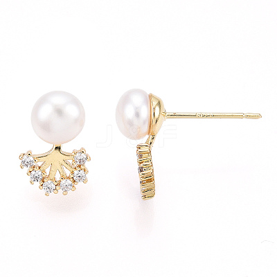 Clear Cubic Zirconia Tree of Life Stud Earrings with Natural Pearl PEAR-N020-06I-1