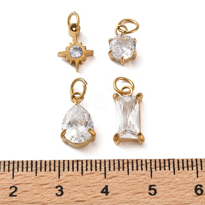 4Pcs 4 Styles 304 Stainless Steel & Glass Pendants GL-CBAC8BB-01G-04-1