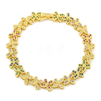 Rack Plating Brass Pave Cubic Zirconia Butterfly Link Bracelets for Women BJEW-B110-05G-01-1