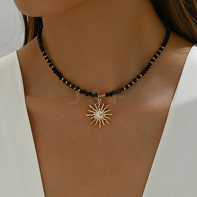 Glass and CCB Plastic Beaded Alloy Pendant Necklace FS-WG08D0F-04-1-1
