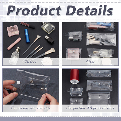 5Pcs 5 Styles Rectangle Transparent PVC Cosmetic Pouches AJEW-FG0004-33-1