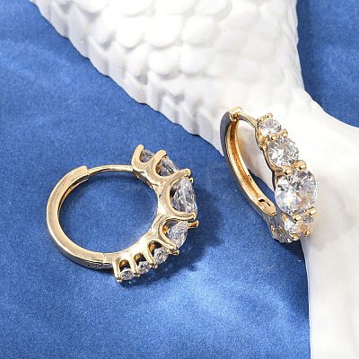 Brass Clear Cubic Zirconia Hoop Earrings EJEW-Q016-14G-1