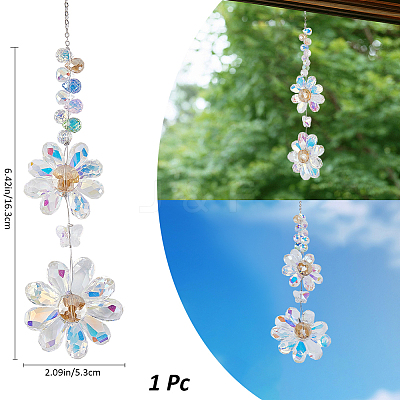 Glass Beaded Flower Hanging Suncatchers AJEW-WH20020-064B-1