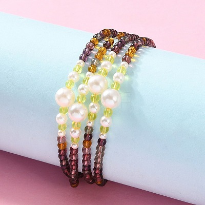 Plastic Imitation Pearl & Glass Round Beaded Long Necklaces for Women NJEW-A045-06-1
