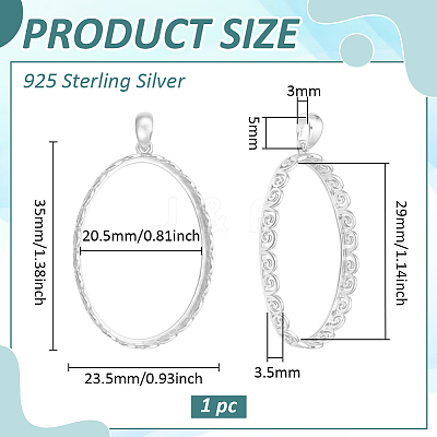 1Pc 925 Sterling Silver Pendant Cabochon Settings STER-BC0003-66P-1