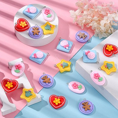 30Pcs 5 Styles Opaque Resin Pendants RESI-CJ0002-30-1