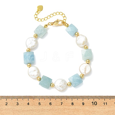 Natural Aquamarine & Keshi Pearl Beaded Bracelets for Women BJEW-JB14007-03-1