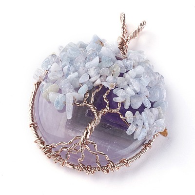 Natural Amethyst & Aquamarine Big Pendants G-G771-B03-1