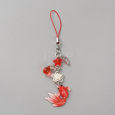 Fish Alloy Acrylic Mobile Straps HJEW-WH0036-125C-1