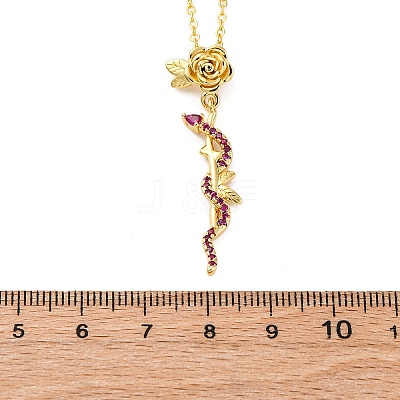 Brass Micro Pave Camellia Cubic Zirconia Flower Snake Pendant Necklaces NJEW-S438-02D-G-1