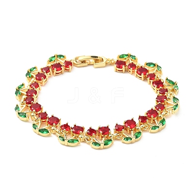 Cherry Brass Micro Pave Cubic Zirconia Chain Bracelets BJEW-L703-01A-G-1