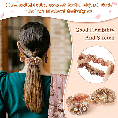 2Pcs 2 Colors Chic Solid Color French Satin Pigtail Hair Tie for Elegant Hairstyles OHAR-TA0001-10C-1