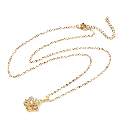 Brass Micro Pave Clear Cubic Zirconia Pendant 304 Stainless Steel Chain Necklaces for Women NJEW-D341-12C-G-1
