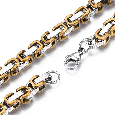 Ion Plating(IP) Two Tone 201 Stainless Steel Byzantine Chain Bracelets BJEW-S057-87B-1