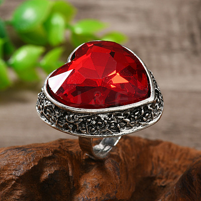 Adjustable Alloy with Glass Statement Cuff Rings for Women UV5898-5-1