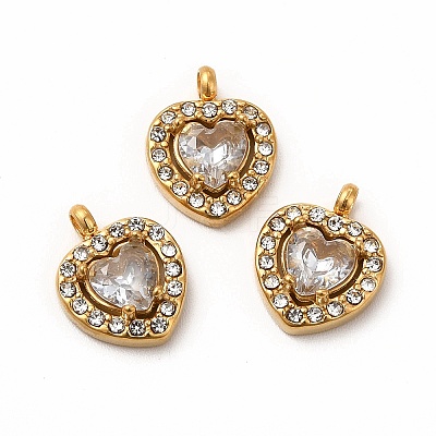 PVD Vacuum Plating 304 Stainless Steel Cubic Zirconia Pendants STAS-A076-02G-01-1