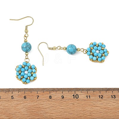 Natural Magnesite & Synthetic Turquoise and Shell Pearl Braided Dangle Earrings EJEW-MZ00789-01-1