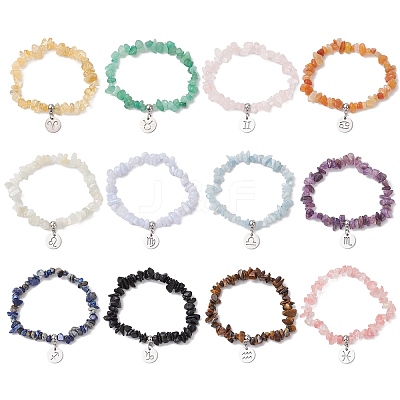 12Pcs Natural & Synthetic Gemstone Chip Beaded Stretch Bracelets BJEW-JB11133-1