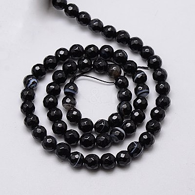 Natural Black Striped Agate/Banded Agate Beads Strands G-G581-6mm-03-1
