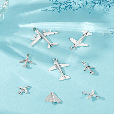 60Pcs 6 Styles Tibetan Style Zinc Alloy Passenger Airplane Pendants FIND-LP0001-94-1