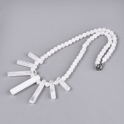 Natural Quartz Crystal Round Beaded Fan Bib Necklaces NJEW-N064-04J-1