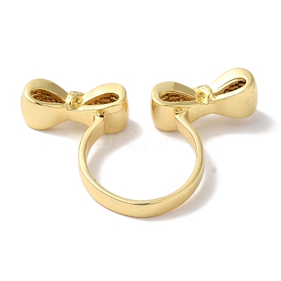 Bowknot Brass Micro Pave Clear Cubic Zirconia Open Cuff Rings for Women LS-RJEW-C098-15G-1