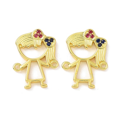 Golden Brass Micro Pave Cubic Zirconia Connector Charms KK-L209-058G-01-1