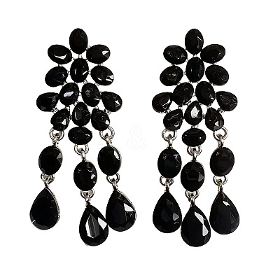 Alloy Rhinestone Flower Teardrop Stud Dangle Earrings for Women WGA45C1-05-1