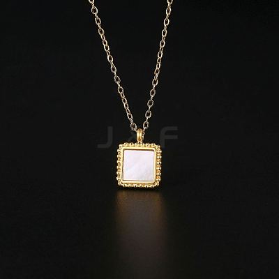 Natural Shell Square Pendant Necklace with Stainless Steel Chains TM4742-1-1