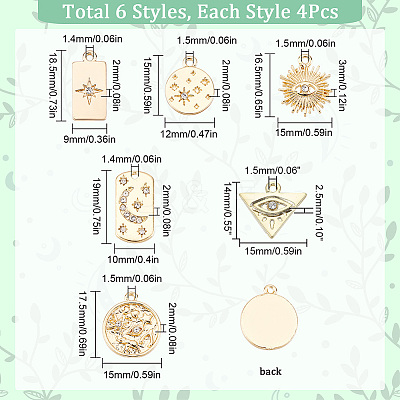 24Pcs 6 Styles Alloy Pendants FIND-SC0003-82-1