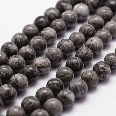 Natural Map Stone/Picasso Stone/Picasso Jasper Round Beads Strands G-E329-8mm-47-1