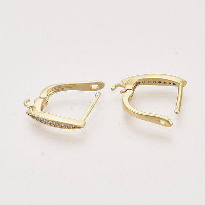 Brass Micro Pave Cubic Zirconia Hoop Earring Findings with Latch Back Closure X-KK-T048-033G-NF-1