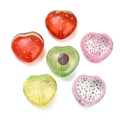 Fruit Theme Printed Transparent Acrylic Beads AC-CBA36B6-07-1