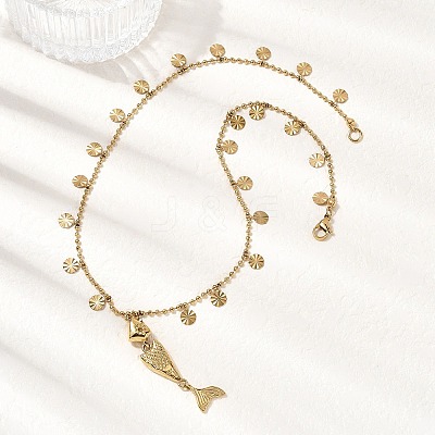 304 Stainless Steel Fish Pendant Necklaces for Women NJEW-F362-01G-1