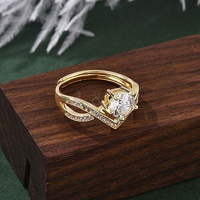 Brass Micro Pave Clear Cubic Zirconia Finger Rings for Women RJEW-U049-03G-1