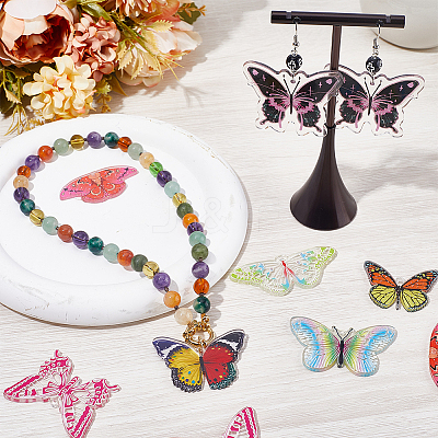 16Pcs 8 Style Printed Acrylic Pendants MACR-SC0002-18-1