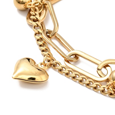 Heart and Round Ball Charm Multi-strand Bracelet BJEW-G639-24G-1