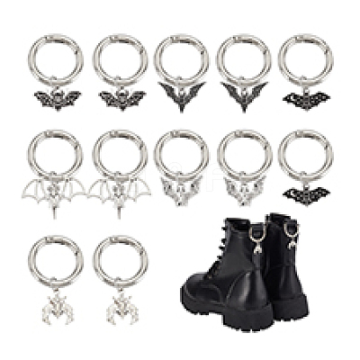 12Pcs 6 Styles Bat Alloy Shoes Charms HJEW-PH01975-1