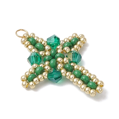 Glass Seed Beaded Cross Pendants PALLOY-MZ00826-07-1