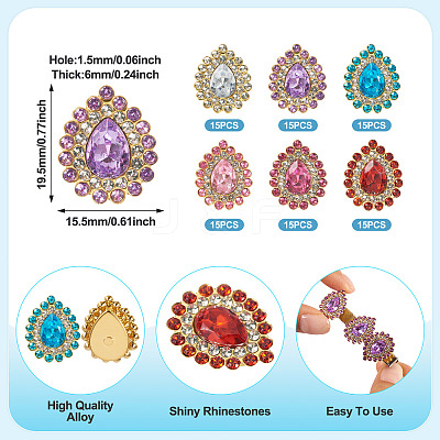 90Pcs 6 Colors Alloy Glass Cabochons FIND-TA0007-91-1