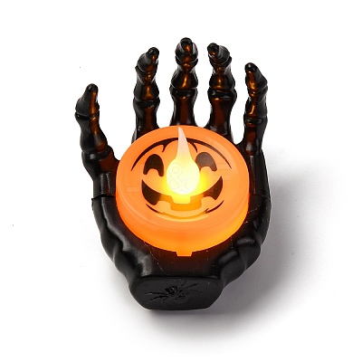 Halloween Resin Skeleton Hand LED Light Figurines Ornament AJEW-Z036-02B-1