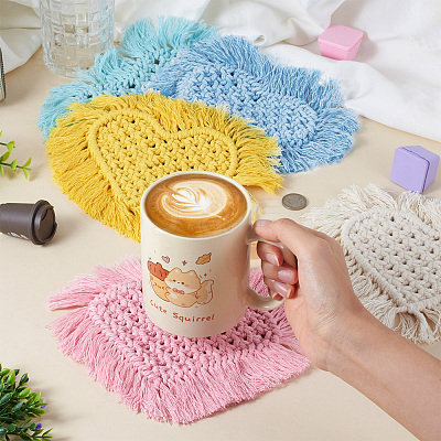 5Pcs 5 Colors Cotton Macrame Cup Mats AJEW-MB0001-03-1