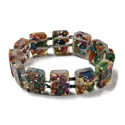 Dyed Natural Imperial Jasper with Resin Beaded Stretch Bracelets BJEW-G698-01A-05-1