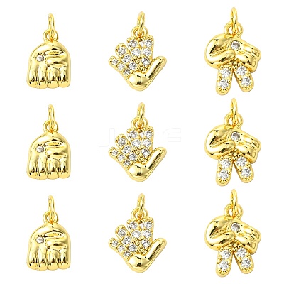 9Pcs 3 Style Brass Micro Pave Clear Cubic Zirconia Pendants KK-CJ0002-81-1