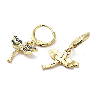 Dragonfly Golden Brass Dangle Leverback Earrings EJEW-L268-011G-01-1