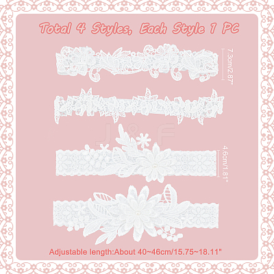 4 Style 4 pcs Polyester Lace Elastic Bridal Garters AJEW-GA0004-01-1