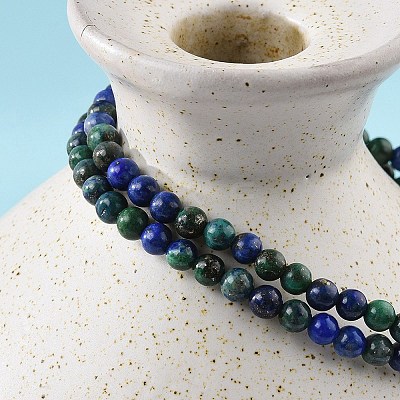 Natural Chrysocolla and Lapis Lazuli(Dyed) Round Bead Stretch Bracelets BJEW-L594-B04-1