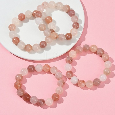 12MM Natural Xinjiang Golden Silk Jade Round Beaded Stretch Bracelets for Women BJEW-G756-01C-1