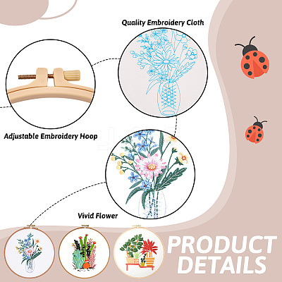 3 Sets 3 Styles DIY Embroidery Starter Kits DIY-TA0006-67-1